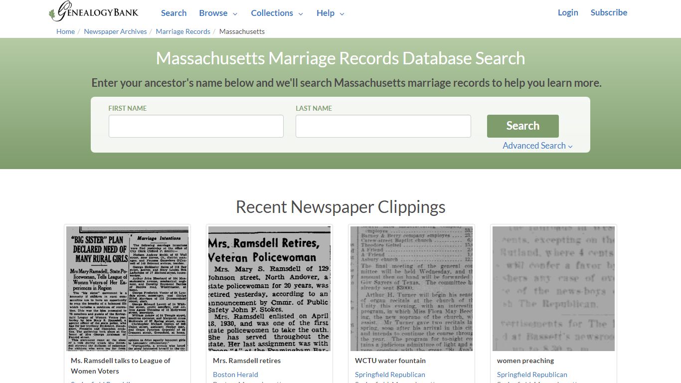 Public Marriage Records in Massachusetts | GenealogyBank